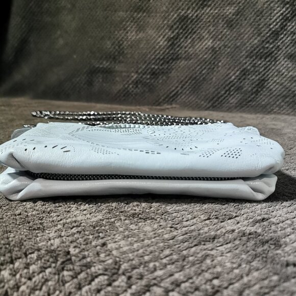 Unique Light blue/Gunmetal Laser Cut Bibi Crossbody EUC #244 - Picture 5 of 15